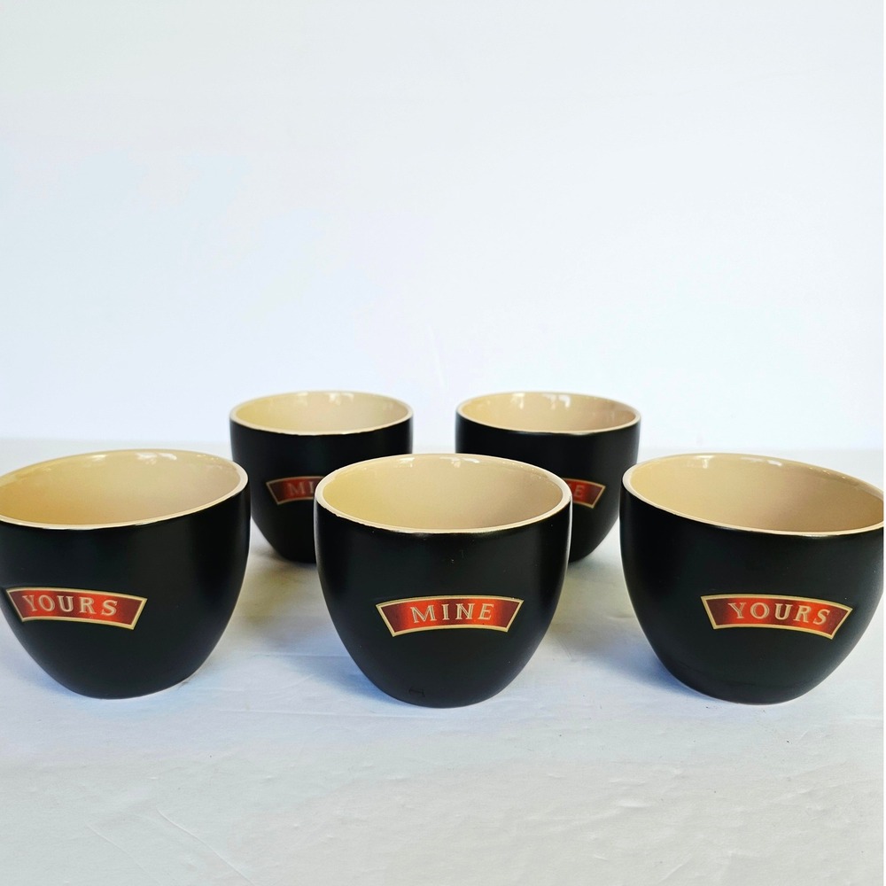 Baileys Irish Cream Ceramic Shot Glass Set Mine Yours Black Cream Barware 5pc
